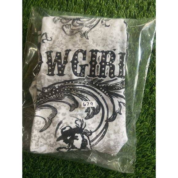 Cactus Bay Women Top Small White Shirt Rhinestones Cowgirl 3/4 Sleeve Scoop Tee - Picture 11 of 11